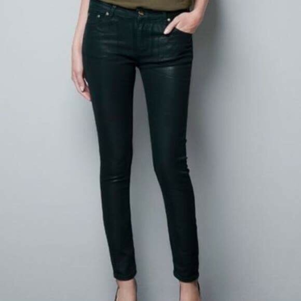 Zara waxed denim pants